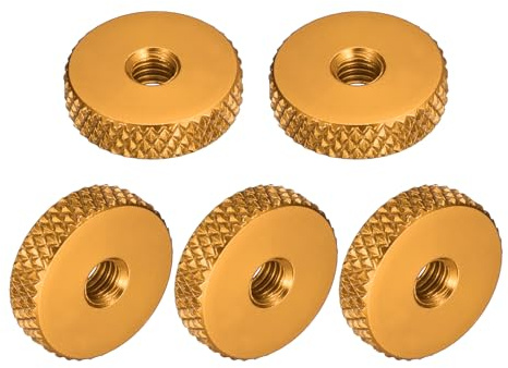 QUARKZMAN 10pz Dadi a Farfalla Piatte Zigrinate, M4x14 x 4 mm Dado Passante, Dado Zigrinato in Lega di Alluminio Testa Piana Passante Dadi di Regolazione Blocco per Stampante 3D, Oro