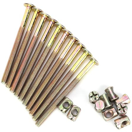 Furniture Bolts and Barrel Nuts, 10 Pcs Bed Frame Bolts Crib Replacement Hardware Kit M6 Bed Bunk Furniture Hex Dowel Bolts with Barrel Nuts Carbon Steel Cross Dowel Nut (100mm)