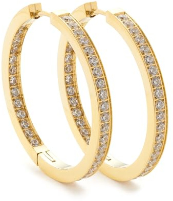 JEWELS BY LEONARDO Creole Jasmin • 1 Paar Klapp-Kreolen aus goldfarbenem Edelstahl • Front und innere Rückseite besetzt mit funkelnden Zirkonia-Steinchen • 024909