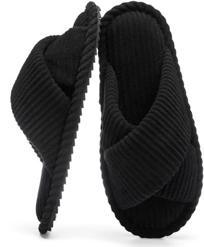 GOEWY Pantofole Donna con Memory Foam, Ciabatte in Velluto a Coste per Casa, Punta Aperta e Fiocco Incrociato, Suola Antiscivolo. Regalo Comodo e Alla Moda per Lei
