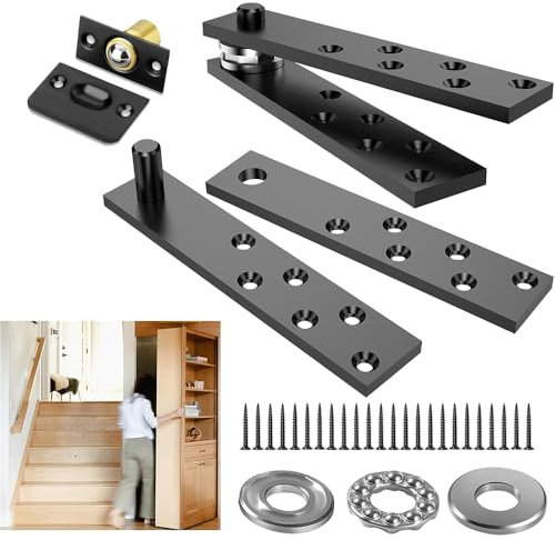 Wotendy Charnière de Porte Tournante, Charnière Porte Cachée Robuste en Acier Inoxydable, Charnières de Porte à Rotation à 360 Degrés pour Porte Secrète Porte D'Armoire et Placard, Noir