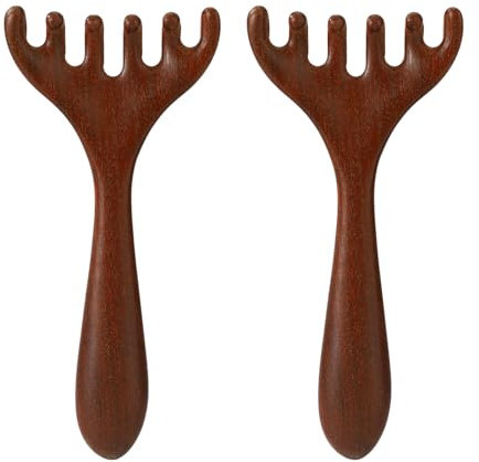 2pz Pettini Massaggio Legno, Massaggiatore Coda di Pesce Sei Artigli Il Cuoio Capelluto per Occhi Viso Collo e Spalle Strumento di Massaggio Manuale Raschiare la Testa per Uomini Donne