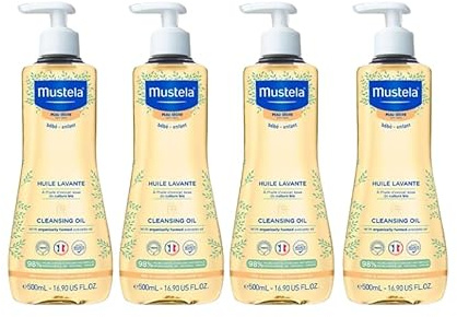 Mustela Cleansing Oil 500ml - Pack of 4 | Gentle Daily Body Wash for Dry & Eczema-Prone Skin | Nourishing Bath Oil for Babies, Children & Adults | Tear-Free, Hypoallergenic, Dermatologist Tested