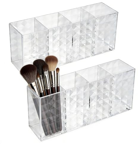 TIE-DailyNec 2 Pezzi Portapennelli Trucco, Porta Pennelli Make Up, Organizer per Pennelli Trucco a 4 Scomparti, Portaoggetti da Scrivania per Eyeliner, Pennelli, Rossetti e Mascara
