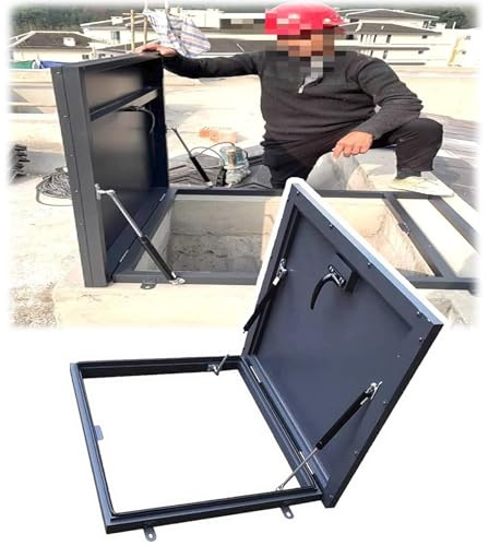 37x37 in,Roof Hatch,Commercial Galvanized Aluminum Frame Roof Steel Security Door with Switch Type Handle,Hydraulic Support Rod,Loft Ventilation Roof Access Hatch Cover Plate for Warehouse Attic