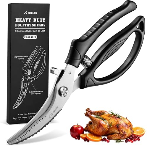 Forbici da Cucina Professionali: Trinciapollo Affilate Con Blocco di Sicurezza e Molla, Adatte per Pollo, Pesce, Carne, Ossa e Verdure