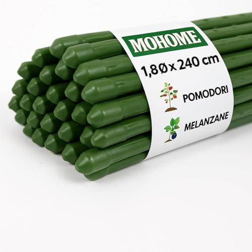 MOHOME Bastoncini Supporto Piante Rampicanti Set 10 Cannette Acciaio Plastificato Bastone 1,8 Ø x 240 cm Tutore Verde Giardino Orto Pomodori Melenzane