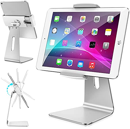 AboveTEK Elegant Aluminum iPad Pro Stand - Swivel iPad Air/Mini Kiosk POS Stand - Two Mount Holders 6~13 Interactive iOS/Android Tablet Stand for Retail Store Showcase/Office Desk/Kitchen Countertop