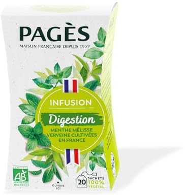 Pagès - Infusion BIO Après-Repas - Menthe, Mélisse, Saveur Citron - Confort Digestif - Boîte de 20 Sachets, 100% Végétal