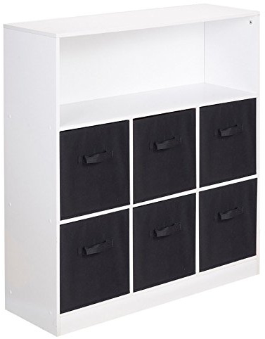 URBNLIVING White Wide 7 Cube Bookcase + 6 Black Non Woven Drawers