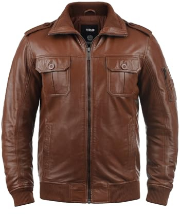!Solid Famash Herren Lederjacke Bikerjacke Echtleder mit Stehkragen, Größe:XXL, Farbe:Golden Bro (5063)