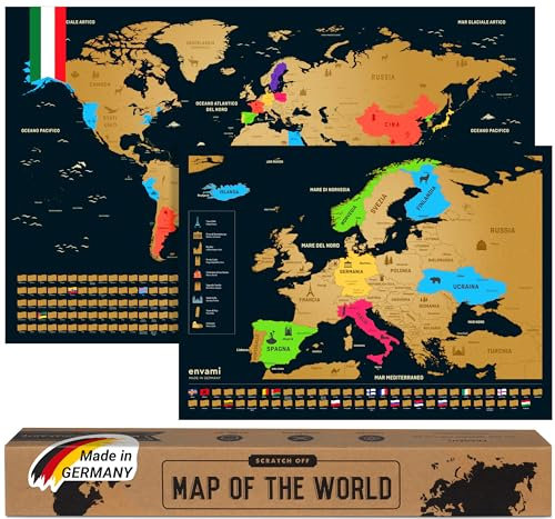 envami® Mappa del Mondo da Grattare-Cartina Mondo- Italiano -Più Mappa Europea -68 X 43 CM- Mappamondo da Grattare - Scratch off Map - Mappa da grattare - Cartina Geografica Mondo da Grattare
