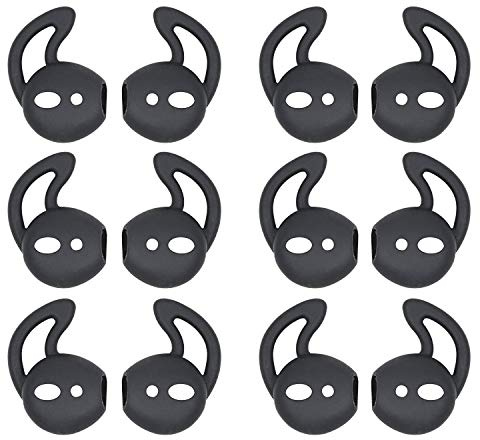 JNSA 6 Pairs Silicone Ear Tips Earphones Holders Compatible with Air Pods 1&2,Silicone Soft Anti-Slip Sport Earbud Tips, Anti-Drop Ear Hook Gel Headphones Accessories Tips (Black 6 Pairs)
