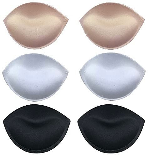 ROSAA Inserto Reggiseno,3 Paia di Potenziatore la Imbottitura del Push up Copricapezzoli Sottili e Spessi Semicircolari Triangolo Staccabili per Costume da Bagno Bikini da Donna (Nero,Nudo,Bianco)