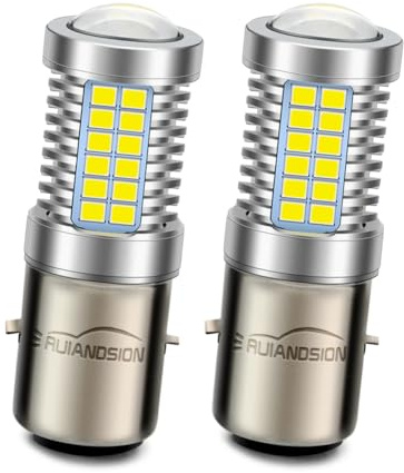 Ruiandsion 2 st BA20D LED-strålkastarglödlampa vit H6 DC 6 V superljus 2835 54SMD chip-set LED-lampa med projektorlins för motorcykel motorcykelstrålkastare, icke-polaritet