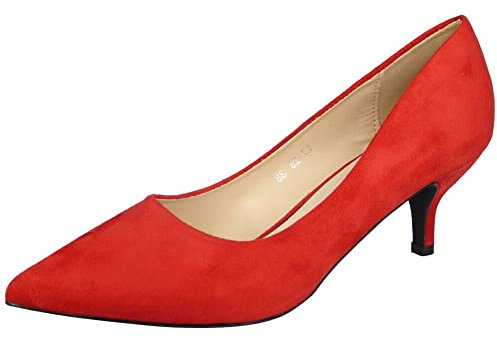LoudLook Ladies Pointed Toe Casual Work Kitten Heel Office Dress Court Shoes Womens Size Red 7