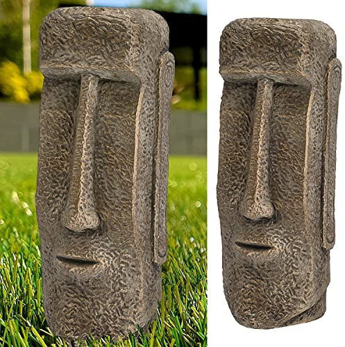 Cepewa Moai - Statuetta da giardino a forma di testa in terracotta, 16 x 40,5 cm, oro, scultura con statua di pietra, design a isola di Pasqua (1 testa Moai oro H41 cm)