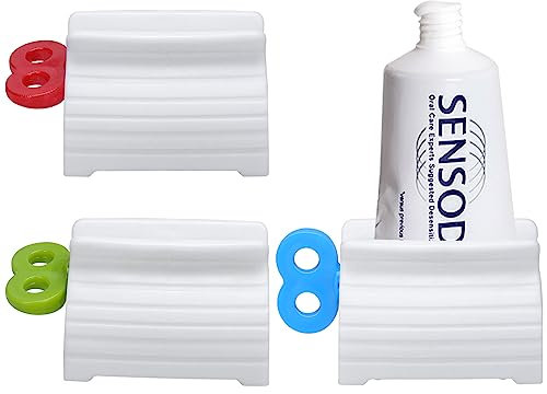 Zivacate Presse Tube Dentifrice, 3 Pièces Roulant Pivoter Distributeur de Dentifrice, Plastique Presse Tubes, Porte Tubes de Dentifrice, pour Salle de Bain, Cuisine, Chambre (Rouge, Vert, Bleu)