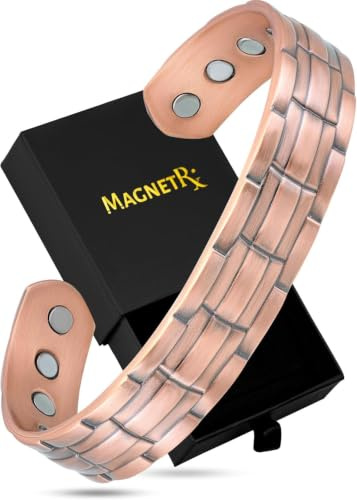 MagnetRX® Pulsera magnética para hombre – Cobre puro 99.9%, terapia magnética ajustable (cadena estampada)