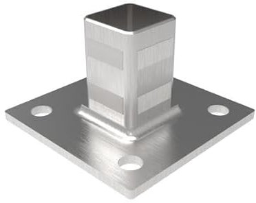 Sellon24® Bride de sol en acier inoxydable V2A, 100 x 100 mm, ancrage au sol, rectangulaire, 40 x 40 mm, poteau de balustrade poli (A/4941-040)