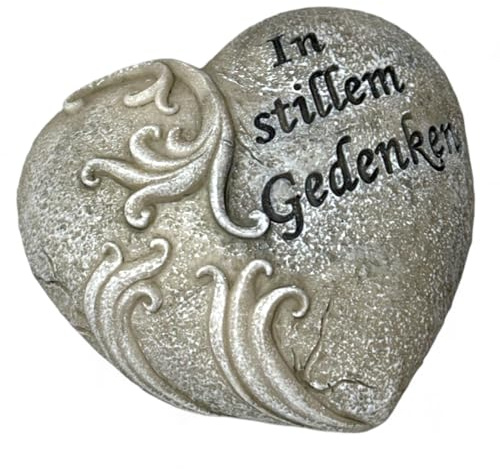 MIJOMA Decoración para tumba en forma de corazón de piedra artificial, delicado recuerdo en silencio o en profundo extraño, gris piedra (en silencio conmemorativo, ancho: 10,5 cm, alto: 9,5 cm,