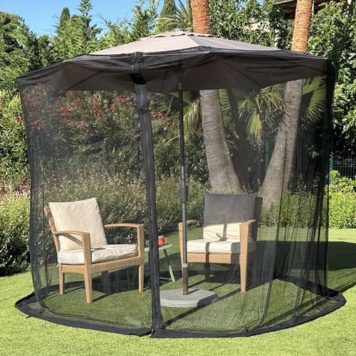 Rete per Zanzare per Ombrellone 3.3 M | Grandi Dimensioni e Tessuto Progettato per Esterni | Nera Rete di Protezione contro Insetti e Mosche per Patio, Veranda e Terrazza da Giardino
