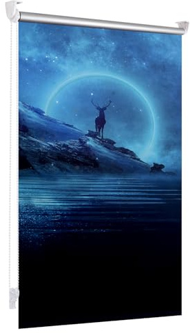 Verdunklungsrollo ohne Bohren/mit Bohren Thermorollo klemmfix Hirsch Fluoreszierend B45 x H170 cm (Stoffbreite 40cm) Fluoreszenzblau Hitzeschutz & Sichtschutz, Wandmontage Seitenzugrollo