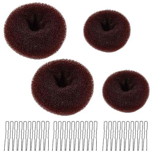 4 elastici per capelli a ciambella, con 30 forcine nere a forma di U, per ballerine, ballerine, chignon, accessori per capelli (marrone scuro)
