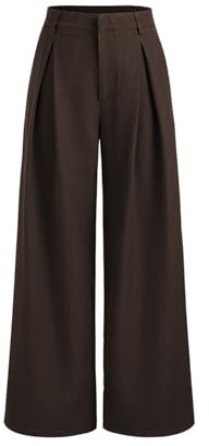 CIDER Wide Leg Pants Woman Straight Leg Trousers Casual Mid Waist Pants Office Work Pants with Pockets Coffee