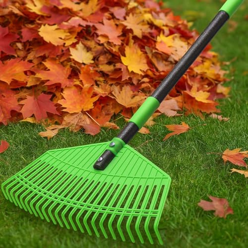 Plastic Leaf Rake - Upgraded Anti-Break Nylon Head,65 Adjustable Outdoor Yard Rakes for Leaves,Grass,Pine Needle,Mulch,Gentle On Lawn Garden - Lightweight for Women,Seniors & Kids,Childs