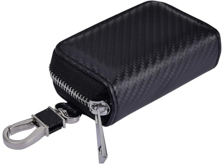 Faraday Pouch - PU Leather Anti-Hacking Case Blocker | Keyless Entry Signal Blocker | Zipper Key Signal Blocking Box | Blocking Key Fob Protector for Car Security