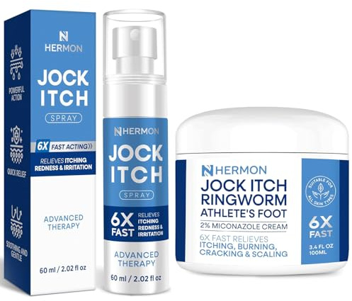 Hermon Jock Itch Antifungal Cream & Spray Set: Ringworm Treatment for Humans, Psoriasis Treatment, Psoriasis Scalp Treatment, Ringworm Cream for Humans, Foot & Body Balm, Provides Soothing Relief
