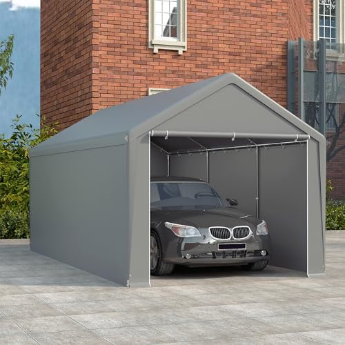 XMTECH Garagenzelt Carport, Zeltgarage 3x6 m, UV-beständig & sonnensicher Autozelt mit Türen, Weidezelt Lagerzelt Garage Unterstand, Autounterstand für SUV, Boot, LKW, Fracht, Outdoor-Events, Grau