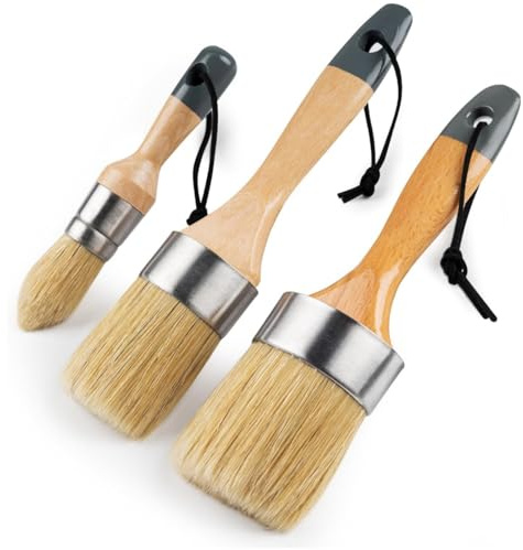 YiBaiBrush 3 pennelli per cera a gesso, grandi pennelli per cera, pennelli per vernice, pennelli a gesso per mobili, vernice acrilica, vernice al latte, setole naturali, 1 pennello rotondo piccolo e 2