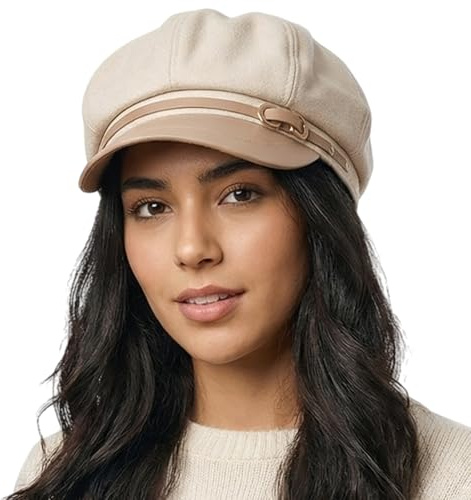 HIQIU Gorra de globo para mujer, boina elegante, moderna, gorra octogonal, boina, gorra de Newsboy para otoño, Blanco, Talla única