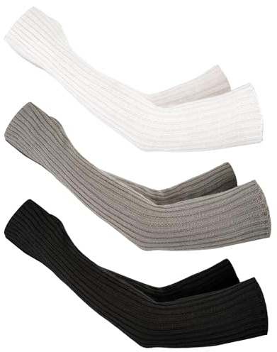 cnomg 3 Pairs Long Fingerless Gloves for Women Knit Arm Warmers Cozy Winter Fingerless Gloves Ribbed arm sleeves Great Holiday Gift