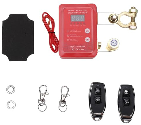 Aramox Batteribrytare, 12V 24V Digital Display med Fjärrkontroll Manuell/Automatisk Avstängning för Bilar Lastbilar SUVs Elbilar, 240A Höggström, Överspänningsskydd (Röd)