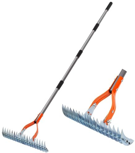 Rastratello con manico 177cm, rastrello da giardino rimovibile e regolabile, scarificatore per prato per rimuovere erba morta, scarificatore manuale per giardino, cortile, prato e lavorazione del