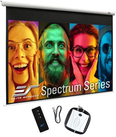 Elite Screens Spectrum 84 Motorized Projector Screen 4:3 Electric Drop Down, 4K/8K Ultra HD Ready, IR/RF Remote, Wall/Ceiling Mount, White Case – ELECTRIC84V
