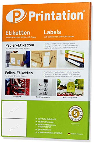 Printation Etiketten Selbstklebend 210 x 148 mm, 20 Adressetiketten selbstklebend 210x148, 2 Versandetiketten/Versandaufkleber A5 pro A4 Bogen - Klebeetiketten für Drucker, 2x1 DHL Paket Etiketten