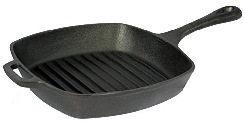 Buckingham Pre-Seasoned Cast Iron Square Grill Pan Black Heavy Duty Skillet for Healthy Cooking Oven Safe Induction Compatible Indoor & Outdoor Use