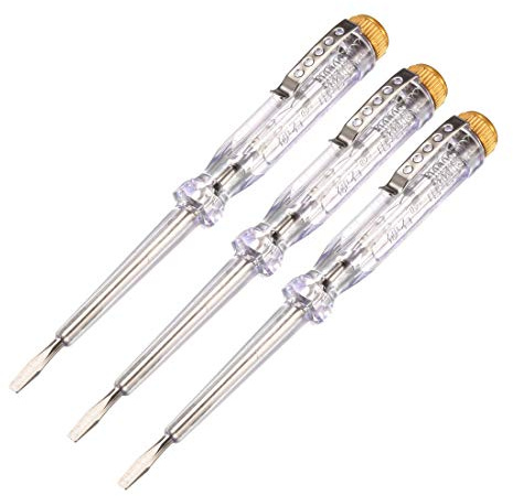 uxcell Voltage Tester AC 100-500V with 3mm Slotted Screwdriver with Clip for Circuit Test, Clear, Pack of 3