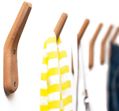 UMZi Wood Wall Hooks, 2 Pack Coat Hooks Mounted Rustic Wooden Heavy Duty Robe Hook Hat Rack | for Hanging Bathroom Towels Clothes Hanger (Beech Wood)