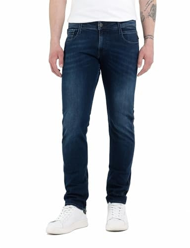 Replay Men's M914 Anbass Power Stretch Jeans, 0073 Dark Blue, 34W / 30L
