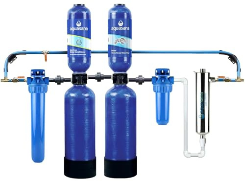 Aquasana Whole House Water Filter System | 1,000,000 Gallons | Salt-Free Softener Alternative | UV, Carbon & KDF | Tackles up to 99.99% Chlorine, Bacteria, Viruses, Sediment & Scale | EQ-1000-AST-UV