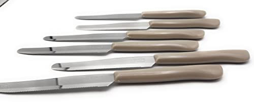 KIMERA Set 6 Coltelli Seghettati INOX 11 cm | Ideali per Bistecca, Pizza e Tavola | Manico Antibatterico Polipropilene Color Tortora | Made in Italy