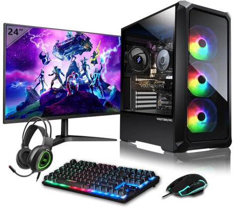 VolttierPC – PC Gaming Completo AMD Ryzen 7 8700G | Radeon 780M | 32GB RAM | 1TB SSD NVMe | WiFi 6 + Bluetooth 5.2 | Windows 11 Pro | Monitor 24 100Hz | Teclado, Ratón, Auriculares | PC Gamer