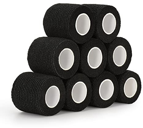 9 Roll Selbstklebender Verband 5cm x 4,5m Haftbandage Selbsthaftende Bandage Pet Vet Wrap für Katze, Hund, Pferd Kohäsive Bandage Elastische Binde für Handgelenke Cohesive Pflasterverband (Schwarz)