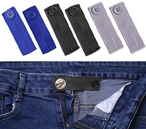 Elastiska knappförlängare för män och kvinnor, midjeförlängare justerbara för byxor, byxor, klänning och jeans, 6-pack (3 färger, stil 2)