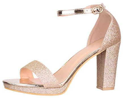 Elara Damen Pumps Strass High Heels Chunkyrayan OK-29 Gold-38